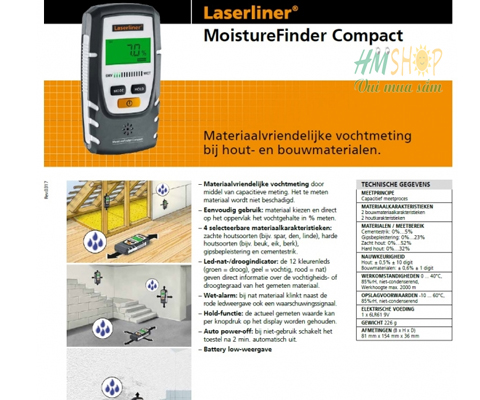 Máy đo độ ẩm gỗ và vật liệu xây dựng Laserliner 082332A thông số