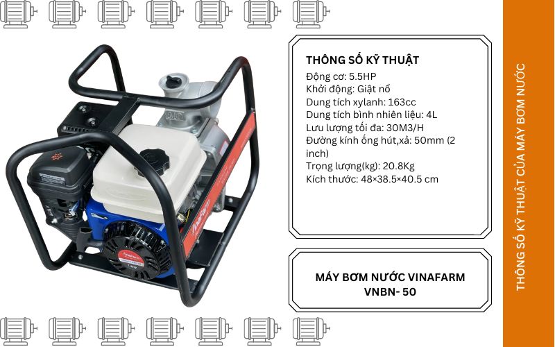 Thông số kỹ thuật Máy Bơm Nước Vinafarm VNBN- 50