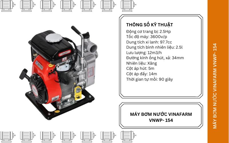 Thông số kỹ thuật máy bơm nước vinafarm VNWP- 154