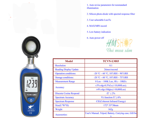 Máy đo cường độ ánh sáng TCVN-LM03 chính hãng