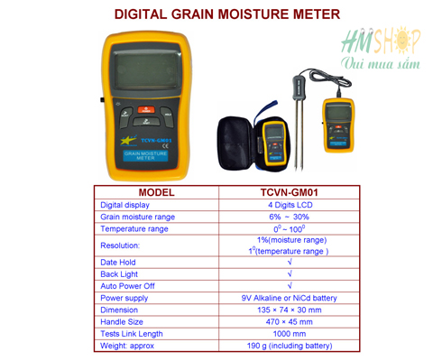 Máy đo độ ẩm nông sản TCVN-GM01 thông số