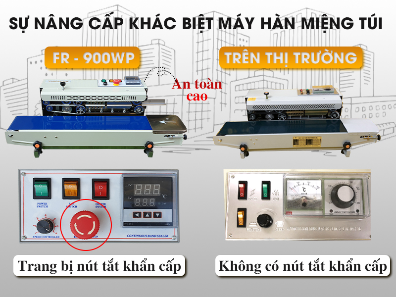 Máy hàn túi Yamafuji FR900WP và sự khác biệt về nút tắt khẩn cấp