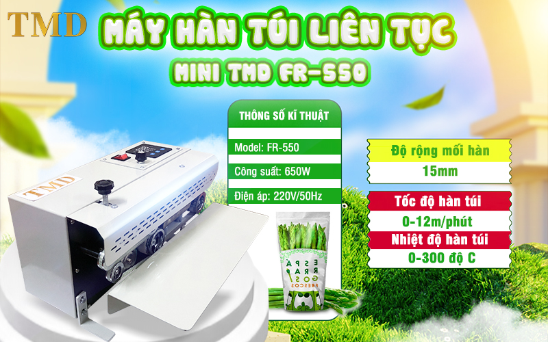 Thông số kỹ thuật máy hàn túi liên tục mini TMD FR-550