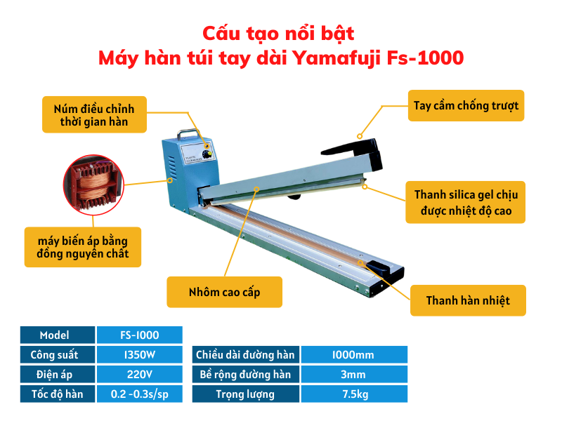 Máy hàn miệng túi tay dài Yamafuji FS-1000 giá rẻ