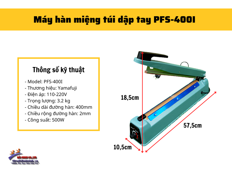 Thông số kỹ thuật của máy hàn miệng túi dập tay Yamafuji PFS-400I