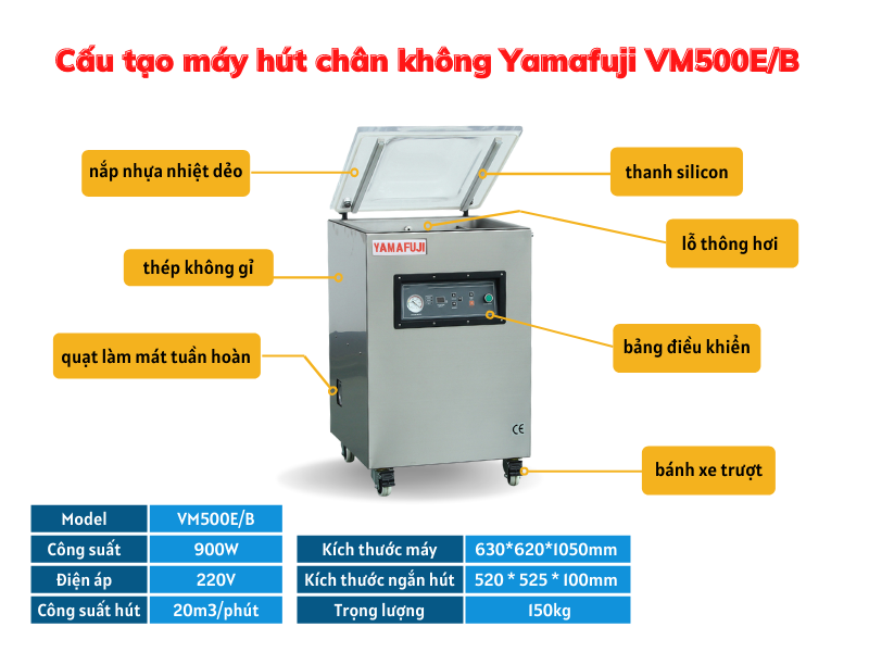 Máy hút chân không Yamafuji VM500E/B (inox 304)
