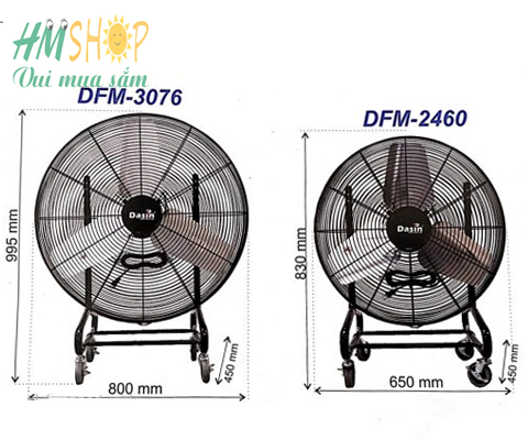 Quạt xe đẩy công nghiệp Dasin DFM-2460 chất lượng