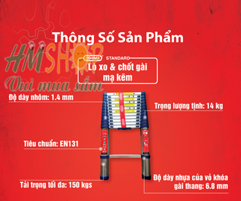 Thang nhôm rút Oshima TD38 ( 3,8m)  chính hãng