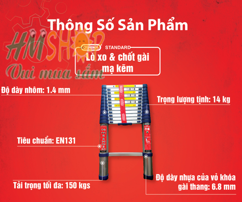 Thang nhôm rút Oshima TD44 ( 4.4m) chất lượng